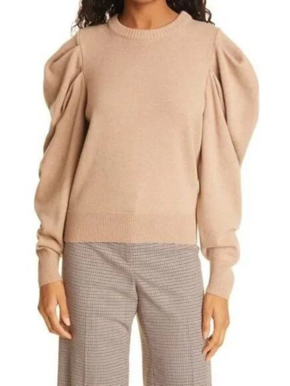 RONNY KOBO Danson Puff Sleeve Wool Cashmere Crewneck Sweater Size Medium